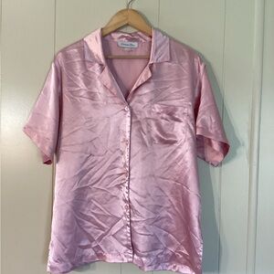 Vintage Christian Dior monogrammed baby pink button down silk pajama top